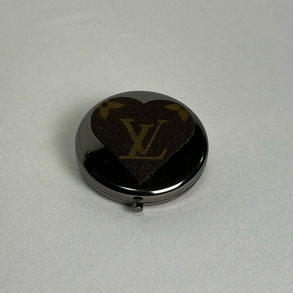 Louis Vuitton Brown Monogram Canvas heart shaped on a gold Compact Mirror